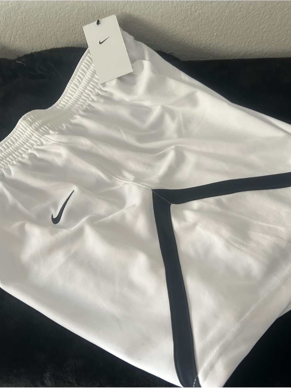 Nike White Womens Athletic Shorts with Black Trim
